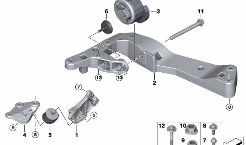 Travesaño de transmisión para BMW G42, G20, G21, G28, G22, G23, G26, F90, G30, G31, G38, G32, G11, G12, F91, F92, F93, G14, G15, G16, G01, G08, G02 (OEM 22319485312). Original BMW