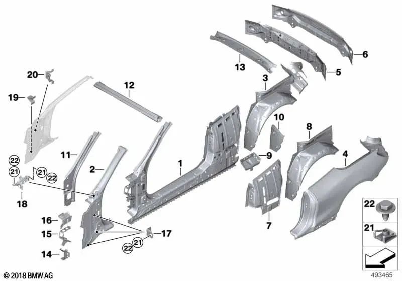 Placa de cierre del paso de rueda exterior izquierda para BMW Serie 8 F91, G14 (OEM 41007494535). Original BMW