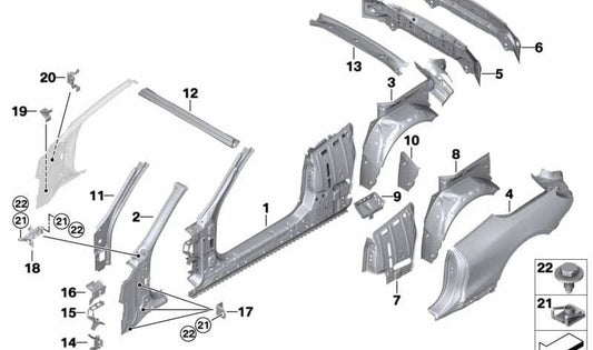 Refuerzo pilar B izquierdo OEM 41007494515 para BMW F91, G14. Original BMW.