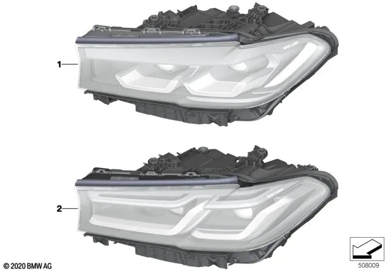 Right AHL LED headlights for BMW 5 Series F90N, G30N, G31N (OEM 63118084376). Genuine BMW