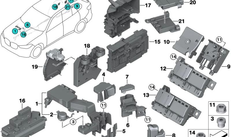 Distribuidor B+ trasero para BMW Serie 3 G20, G21, X5 G05, G18 (OEM 61146994420). Original BMW.