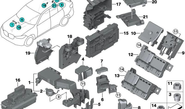 Distribuidor B+ trasero para BMW Serie 3 G20, G21, X5 G05, G18 (OEM 61146994420). Original BMW.