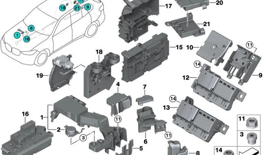 Connettore della batteria posteriore (B+) OEM 61146994423 per BMW G20, G21, G05. BMW originale.