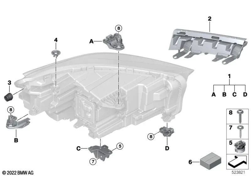 Reparatursatz für den rechten Scheinwerfer für BMW U11, U12 (OEM 63115A64454). Original BMW