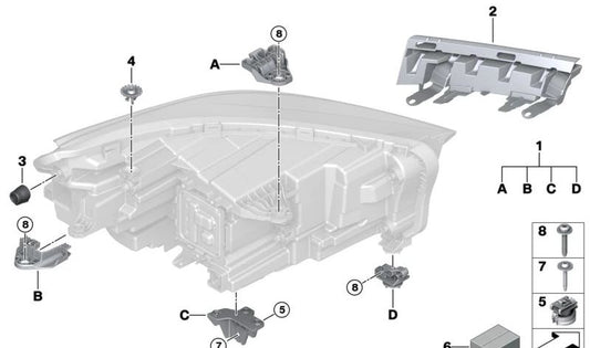 Kit de reparación del faro izquierdo para BMW U11, U12 (OEM 63115A64453). Original BMW