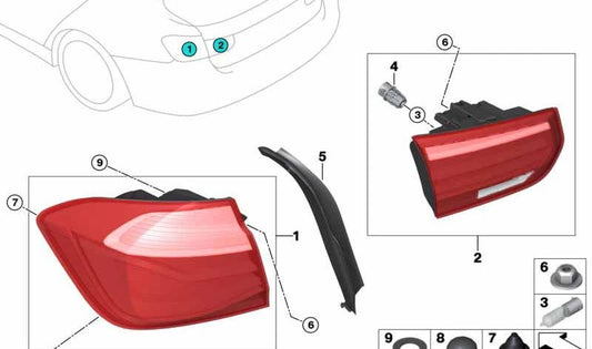 Asa traseira direita, luz traseira OEM 63217456520 para BMW F30, F80. BMW original