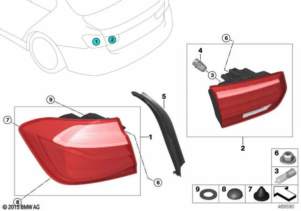 Luz trasera lateral izquierda para BMW F30N, F80N (OEM 63217369115). Original BMW