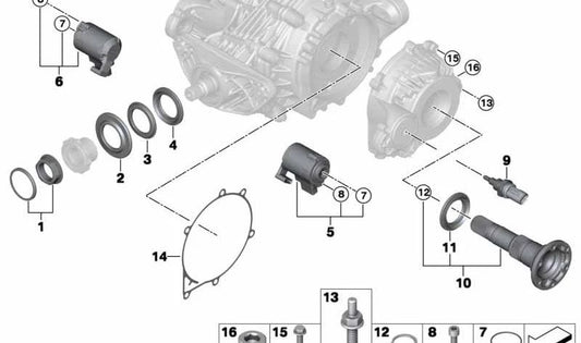 Brida de salida diferencial OEM 33107594401 para BMW E70, E71, F15, F16. Original BMW.