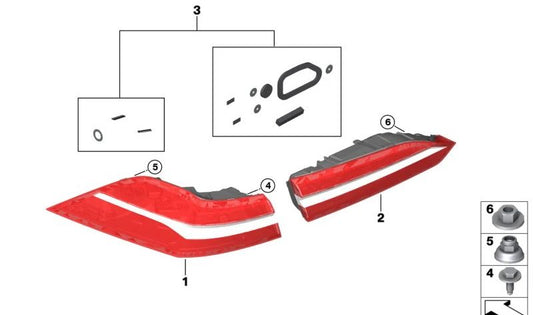 Luz Trasera Lateral Derecha para BMW Serie 5 G60, G90 (OEM 63218086052). Original BMW