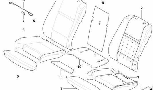 Capa de encosto de couro para banco direito OEM 52107254831 para BMW X5 (E70), X5 M (E70), X6 (E71), X6 M (E72). BMW original