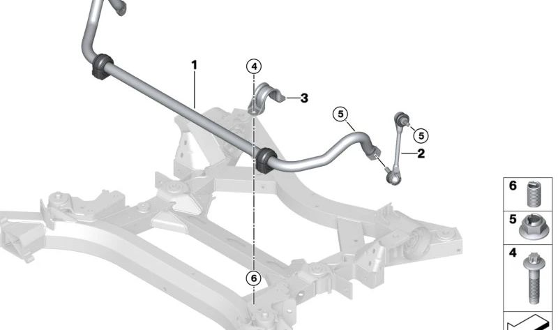 Barra estabilizadora delantera con silentblocks OEM 31306891435 para BMW i3 (i01). Original BMW.