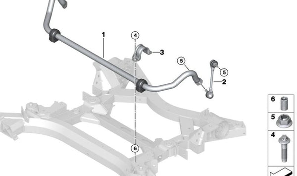 Barra estabilizadora delantera con silentblocks OEM 31306891435 para BMW i3 (i01). Original BMW.