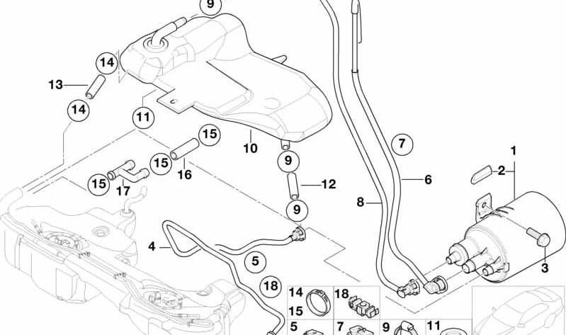 Conector de distribución de combustible OEM 16117175999 para BMW (Modelos compatibles: E46, E39, E38, E65, E83, E53, X3, X5). Original BMW.