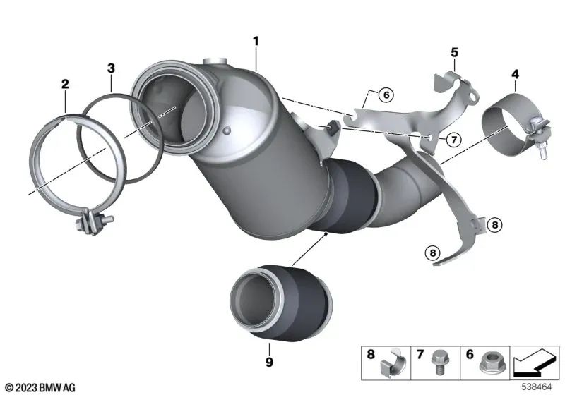 Abrazadera para BMW Serie 1 F20, F21, F40, F52; Serie 2 F22, F23, F44, F45, F46; Serie 3 F30, F31, F34, F35; Serie 4 F32, F33, F36; Serie 5 F10, F11, F18; X1 E84, F48, F49; X2 F39; X3 F25; X4 F26; Z4 E89; MINI F54, F55, F56, F57, F60 (OEM 18308632361). Or