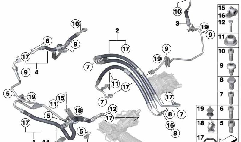 Dynamic Drive Return Pipe for BMW 5 Series F07, F10, 6 Series F06, F12, 7 Series F01 (OEM 32416796371). Original BMW.