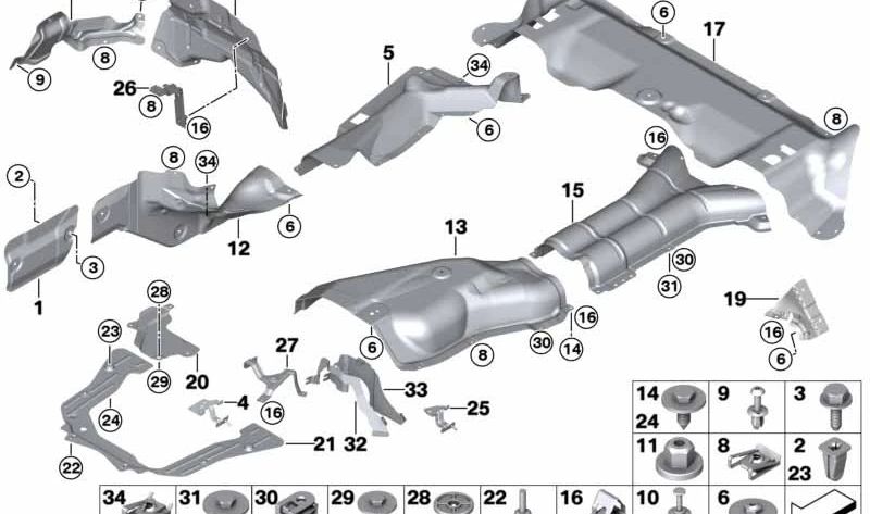 Aislamiento térmico delantero derecho para BMW X5 E70N, F15, X6 F16 (OEM 51487185028). Original BMW