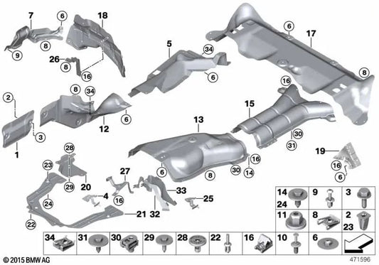 Aislamiento térmico silenciador trasero para BMW E70, E71 (OEM 51487205150). Original BMW