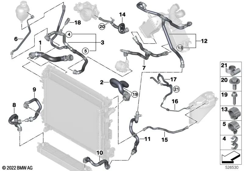 Heater Return Pipe for BMW X5 F95, G05, X6 F96, G06, X7 G07 (OEM 17127536485). Original BMW