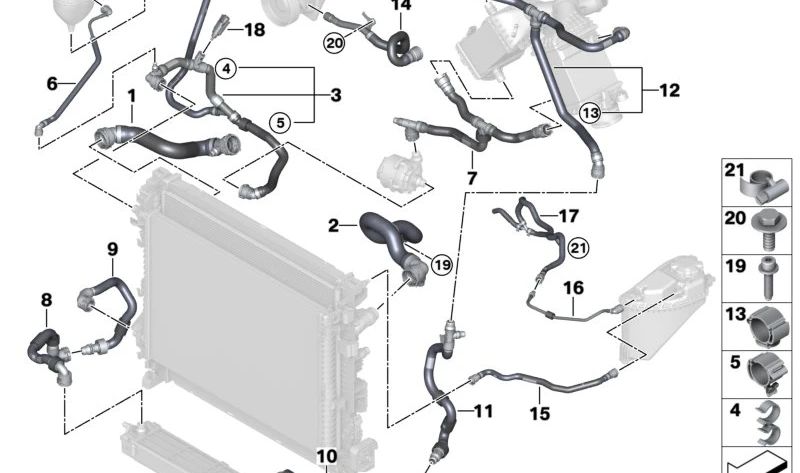 Manguera del Refrigerante para BMW X5 F95, G05, X6 F96, G06, X7 G07, XM G09 (OEM 17128089679). Original BMW