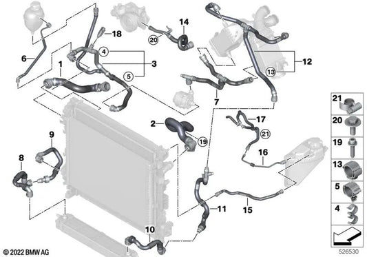 Tubo Refrigerante para BMW X5 F95, G05, X6 F96, G06, X7 G07, XM G09 (OEM 17128089678). Original BMW