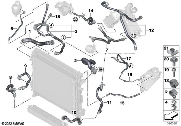 Conducción de Retorno de Calefacción para BMW X5 F95, G05, X6 F96, G06, X7 G07 (OEM 17127536485). Original BMW