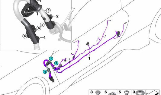 Arnés de cableado de puerta lado conductor OEM 61118729796 para BMW i8 (I15). Original BMW.