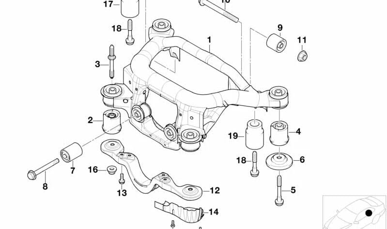 Silentblock trasero OEM 33316770781 para BMW E46, E83, E85, E86, E89. Original BMW.