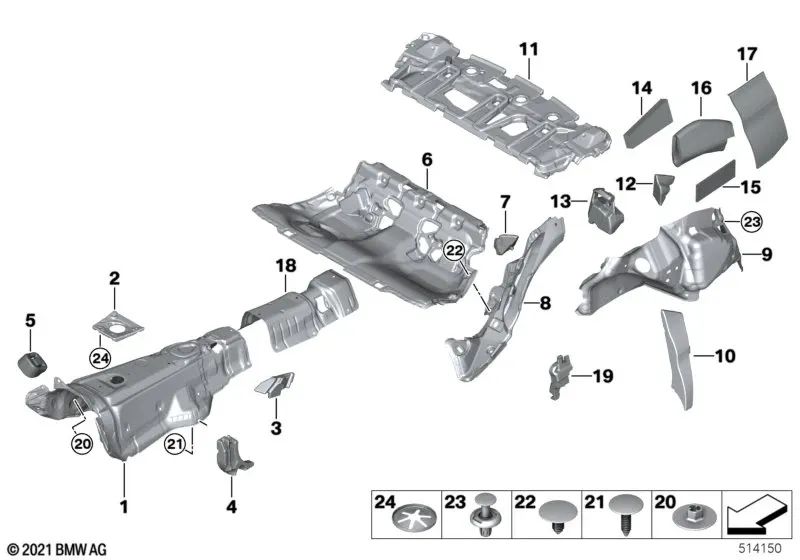 Aislamiento acústico del túnel delantero para BMW Serie 3 G20, G20N, G21, G21N (OEM 51487446500). Original BMW