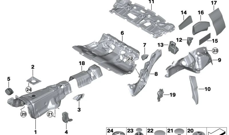 Isolatore acustico a destra OEM 51487438304 per BMW G20, G28. BMW originale.