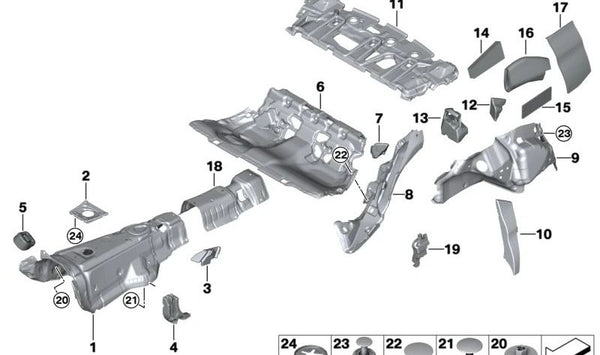 Aislamiento Acústico Suelo Trasero para BMW Serie 3 G20, G21 (OEM 51477445250). Original BMW