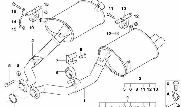 Silenciador Trasero Derecho para BMW F07, F10, F11, F06, F12, F13, F01N, F02N (OEM 18101404318). Original BMW