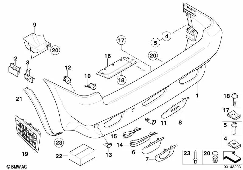 Carcasa parachoques trasero imprimado para BMW X5 E53 (OEM 51127158747). Original BMW