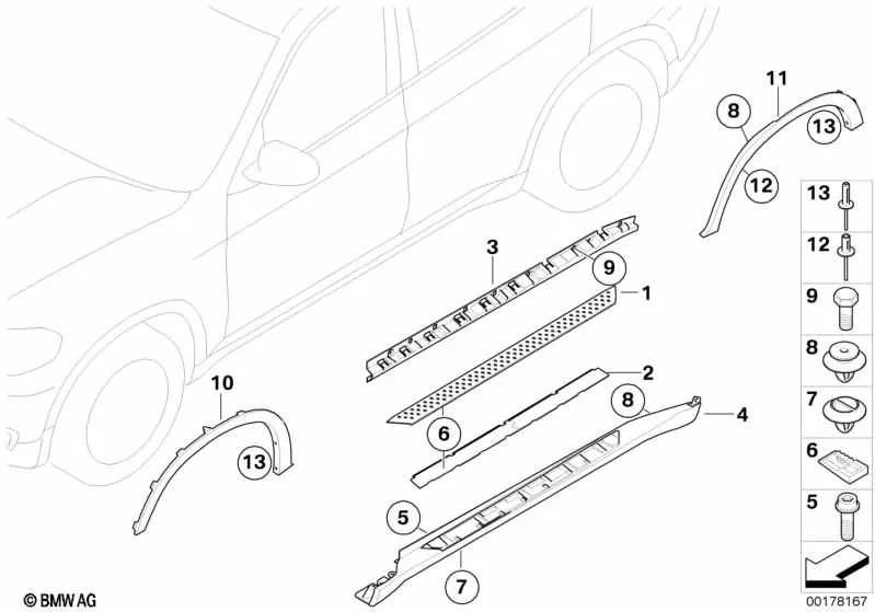 Rear right wheel arch trim for BMW X5 E70, E70N (OEM 51777158426). Original BMW