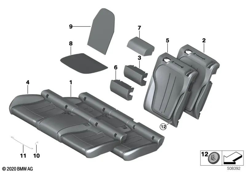 Elemento calefactor base del asiento izquierda para BMW F16, F86 (OEM 52207392721). Original BMW