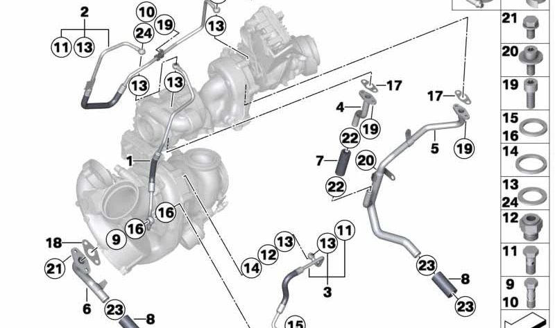 Tubería de aceite OEM 11428508030 para BMW F10, F11, F01, F02, E70, F15, E71, F16. Original BMW.