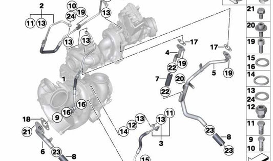 Tubería de aceite OEM 11428508030 para BMW F10, F11, F01, F02, E70, F15, E71, F16. Original BMW.