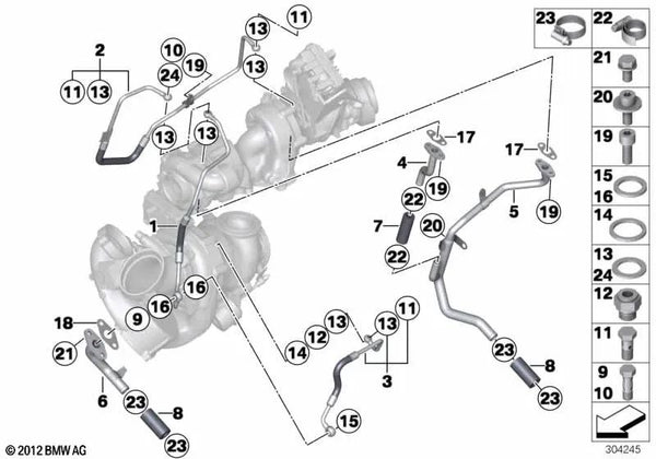 Tubo de retorno para BMW Serie 5 F10, F11, Serie 7 F01N, F02N, X5 E70N, F15, X6 E71, F16 (OEM 11428508035). Original BMW.