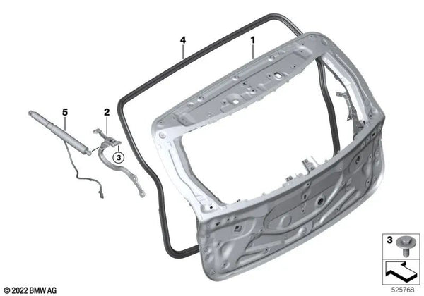 Bisagra del portón trasero derecha para BMW G09 (OEM 41629625818). Original BMW.