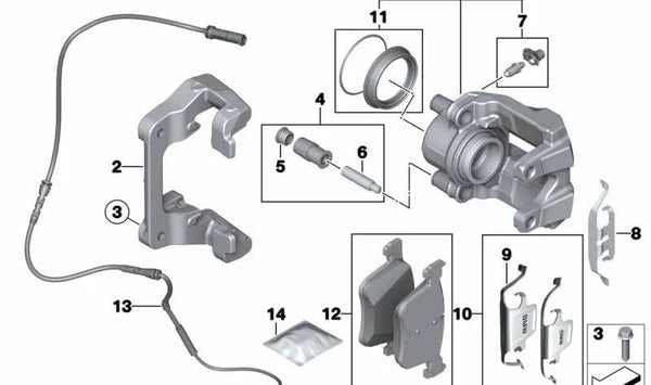 Soporte de freno para BMW Serie 3 F30, F31, F34, Serie 4 F32, F33, F36 (OEM 34116859843). Original BMW.