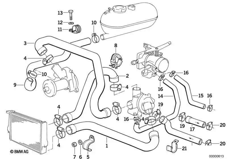 Water hose for BMW E30, E28 (OEM 11531718980). Original BMW