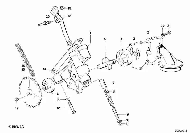 Tapa de la bomba de aceite para BMW Serie 3 E21, E30 Serie 5 E28 (OEM 11411286492). Original BMW