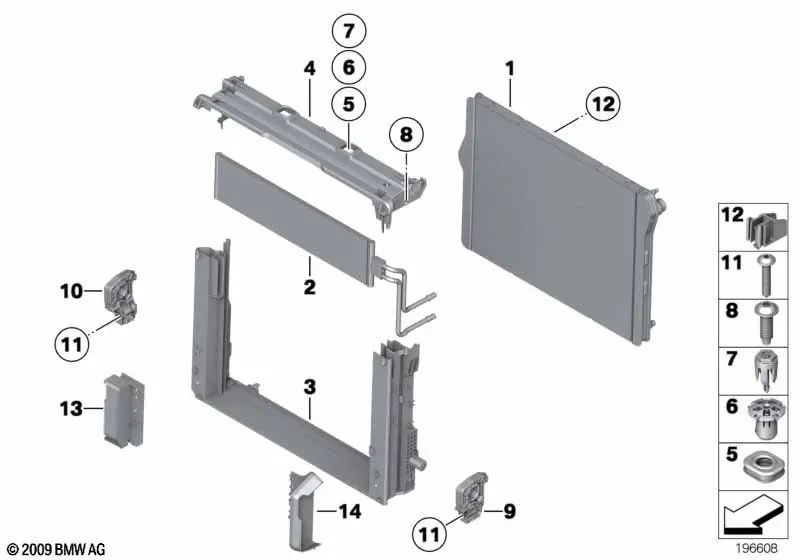 Portador de módulo inferior para BMW Serie 5 F10, F11, F18, F18N, Serie 7 F01, F01N, F02, F02N (OEM 17117573264). Original BMW.