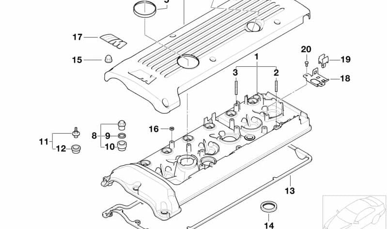 Cylinder head cover OEM 11127838754 for BMW E36, E46, Z3, E85, E86. Genuine BMW