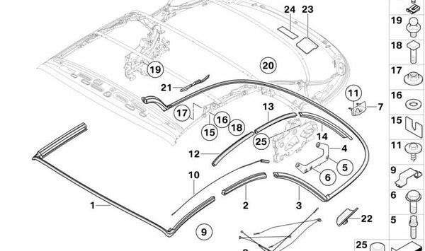 Marco de techo trasero derecho OEM 54347219112 para BMW Serie 1 Cabrio E88. Original BMW.