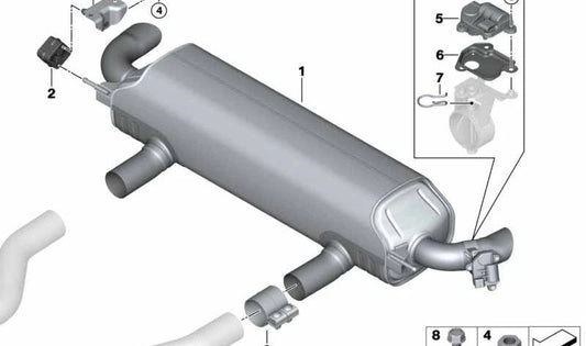 Silenciador trasero con válvula de escape OEM 18308699097 para BMW G14, G15, G16. Original BMW.