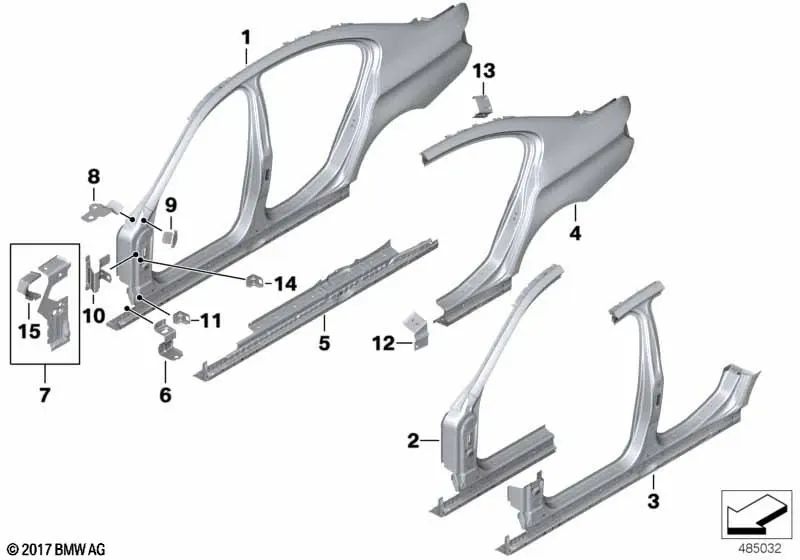 Pilar B con acceso derecho para BMW Serie 5 F10, F10N (OEM 41217240478). Original BMW