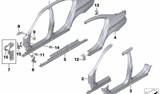 Placa de refuerzo del umbral izquierda para BMW Serie 5 F18, F18N (OEM 41217308315). Original BMW