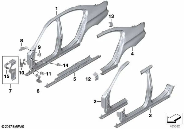 Placa de refuerzo del umbral izquierdo para BMW Serie 6 F06, F06N (OEM 41217308311). Original BMW