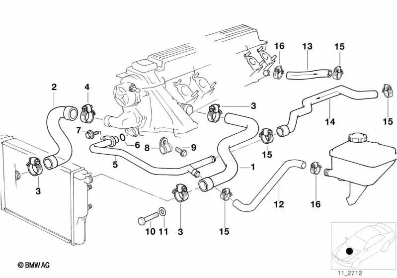 Manguera de Agua para BMW Serie 5 E39 (OEM 11532245998). Original BMW