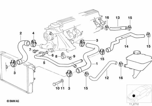 Manguera de Agua para BMW Serie 5 E39 (OEM 11532245998). Original BMW